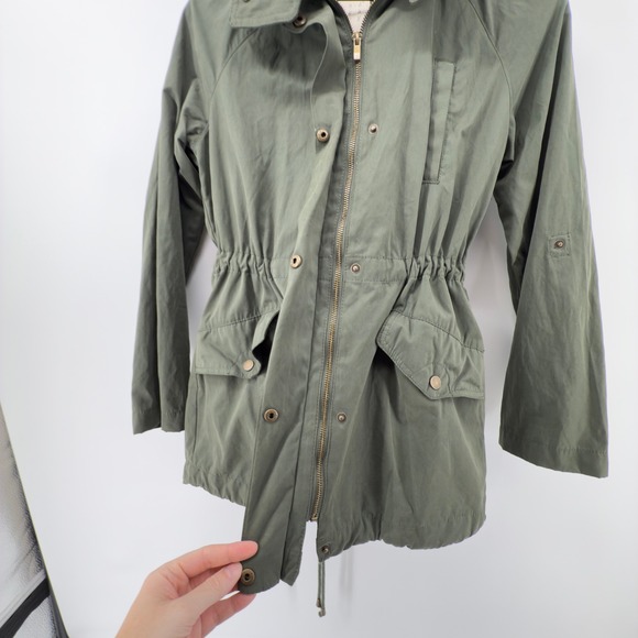 A New Day Anorak Full Zip Utility‎ Jacket Army Green Women S Hidden Hood Pockets - Picture 2 of 8